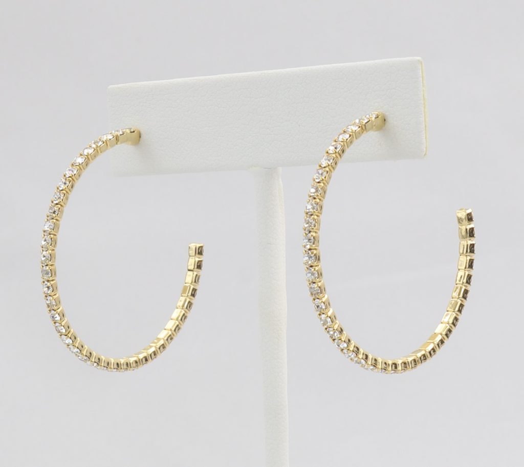 Box-snake chain hoop earring with inlaid diamond-like CZ stones Ivy and Pearl Boutique