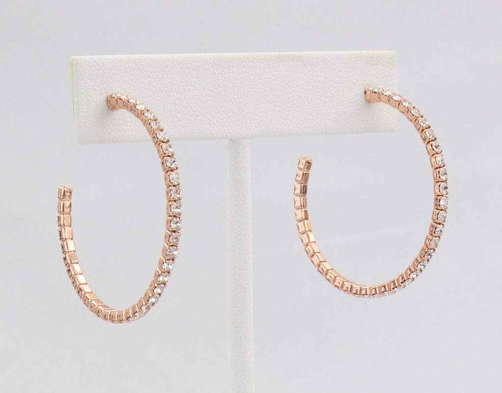 Box-snake chain hoop earring with inlaid diamond-like CZ stones Ivy and Pearl Boutique