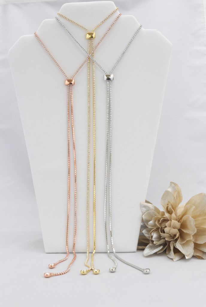 Box-snake chain necklace with inlaid diamond-like cubic zirconia stones Ivy and Pearl Boutique Gold