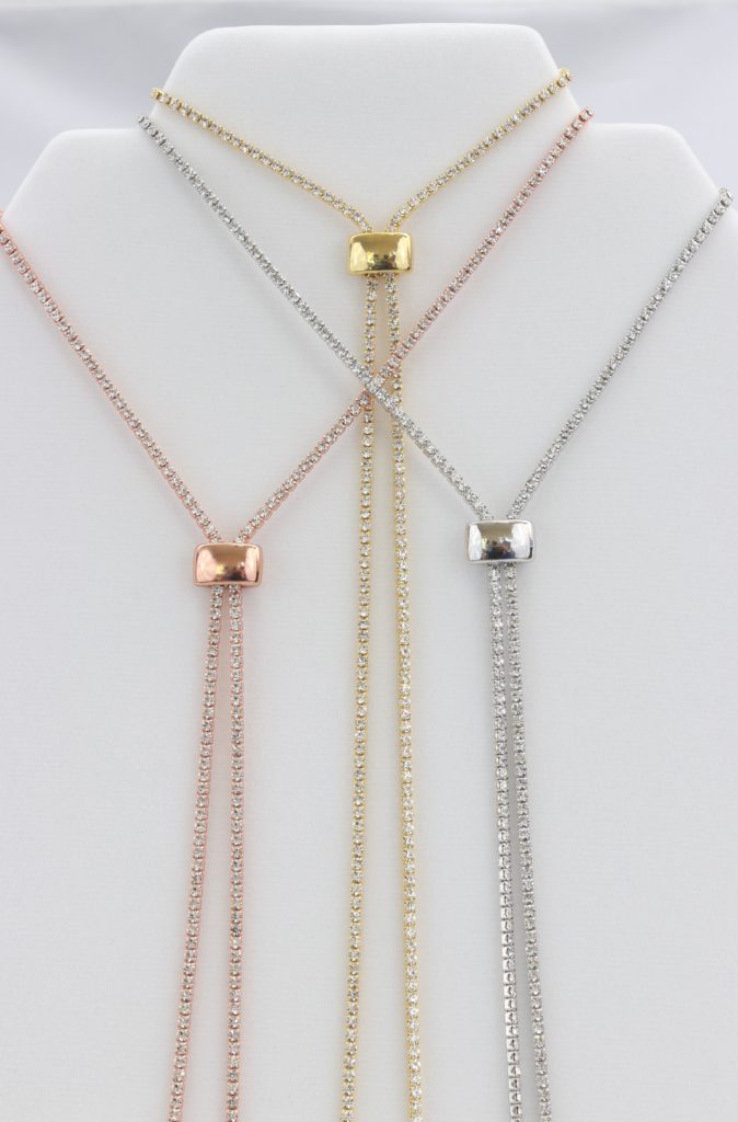 Box-snake chain necklace with inlaid diamond-like cubic zirconia stones Ivy and Pearl Boutique