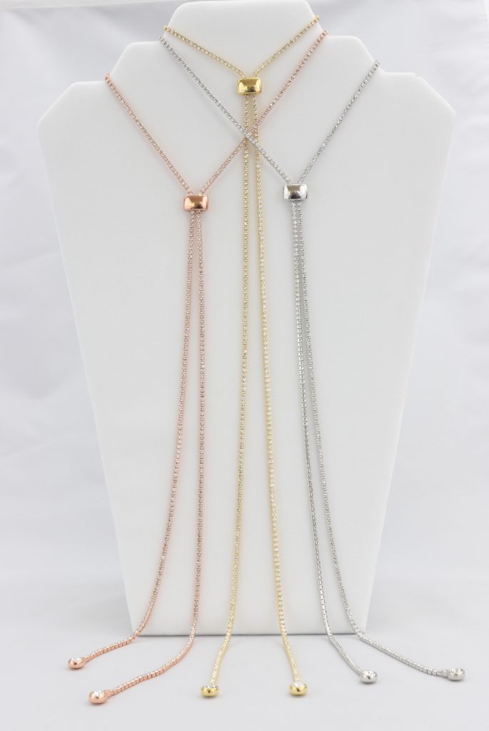 Box-snake chain necklace with inlaid diamond-like cubic zirconia stones Ivy and Pearl Boutique