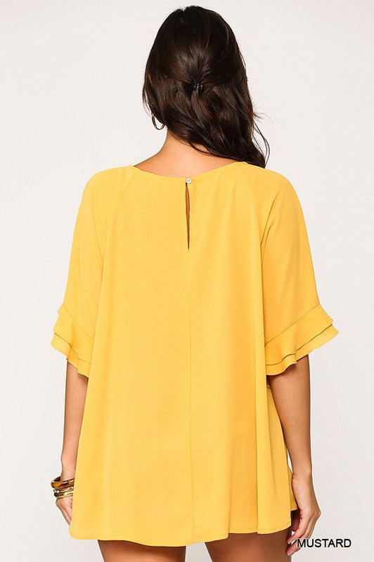 Bubble Crepe Ruffle Detail Top with Back Keyhole  Ivy and Pearl Boutique