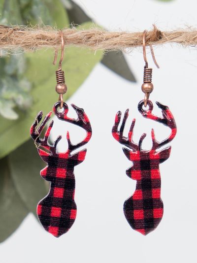 Buffalo plaid and copper deer drop hook earrings Ivy and Pearl Boutique