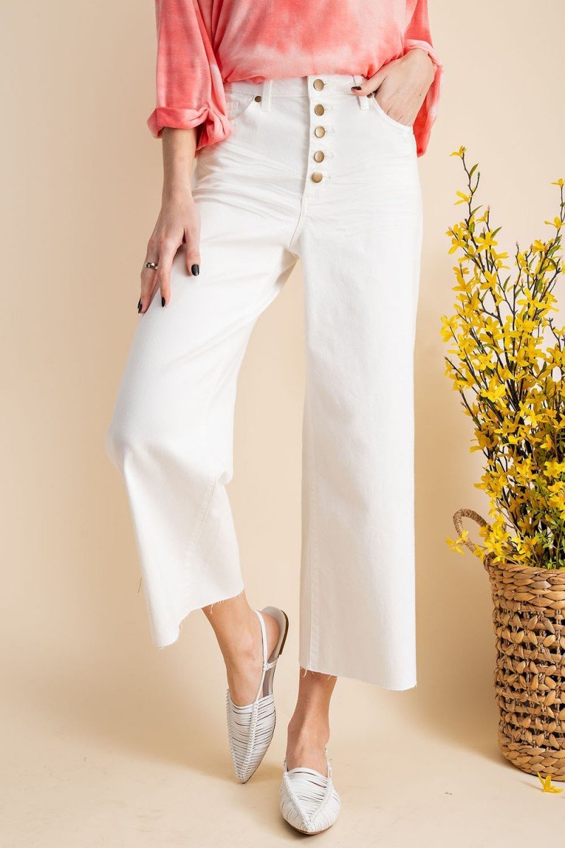 Button front stretch twill bell bottom pants Ivy and Pearl Boutique S