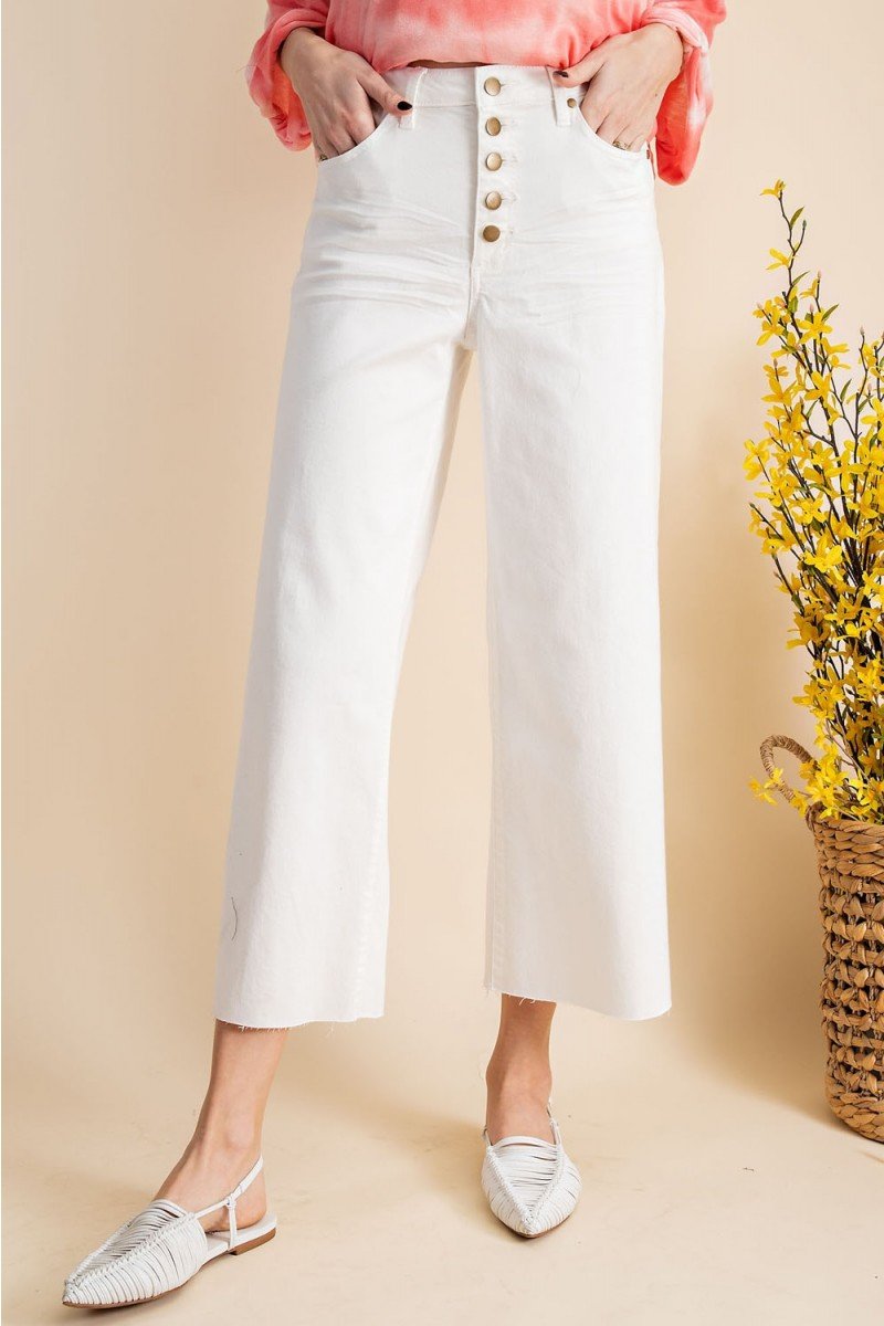 Button front stretch twill bell bottom pants Ivy and Pearl Boutique