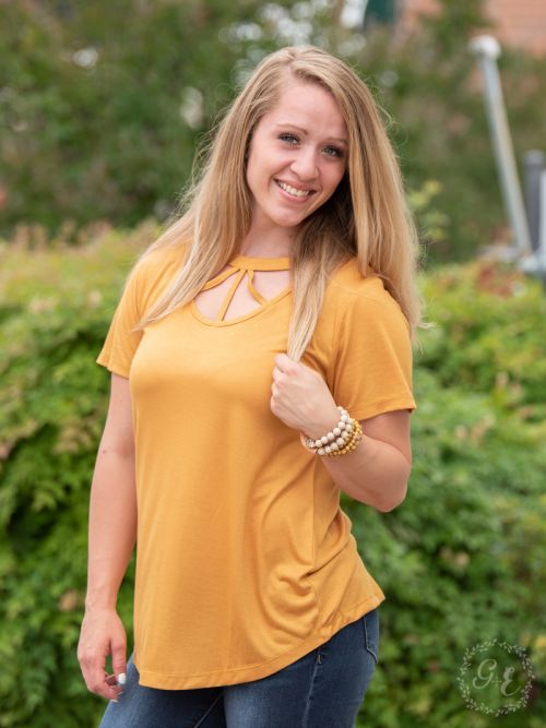 Caged in tee t-shirt Ivy and Pearl Boutique Mustard Yellow S
