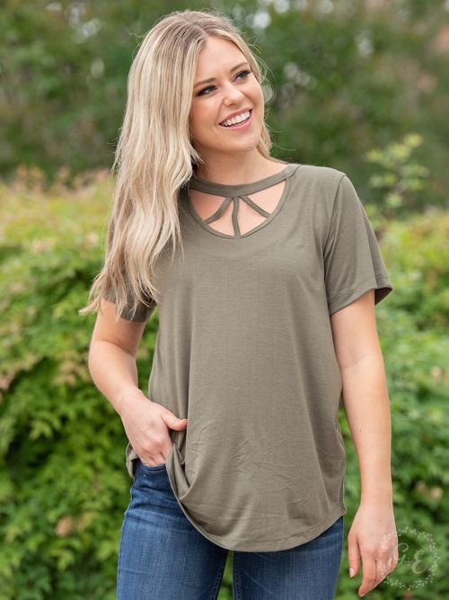 Caged in tee t-shirt Ivy and Pearl Boutique Olive S