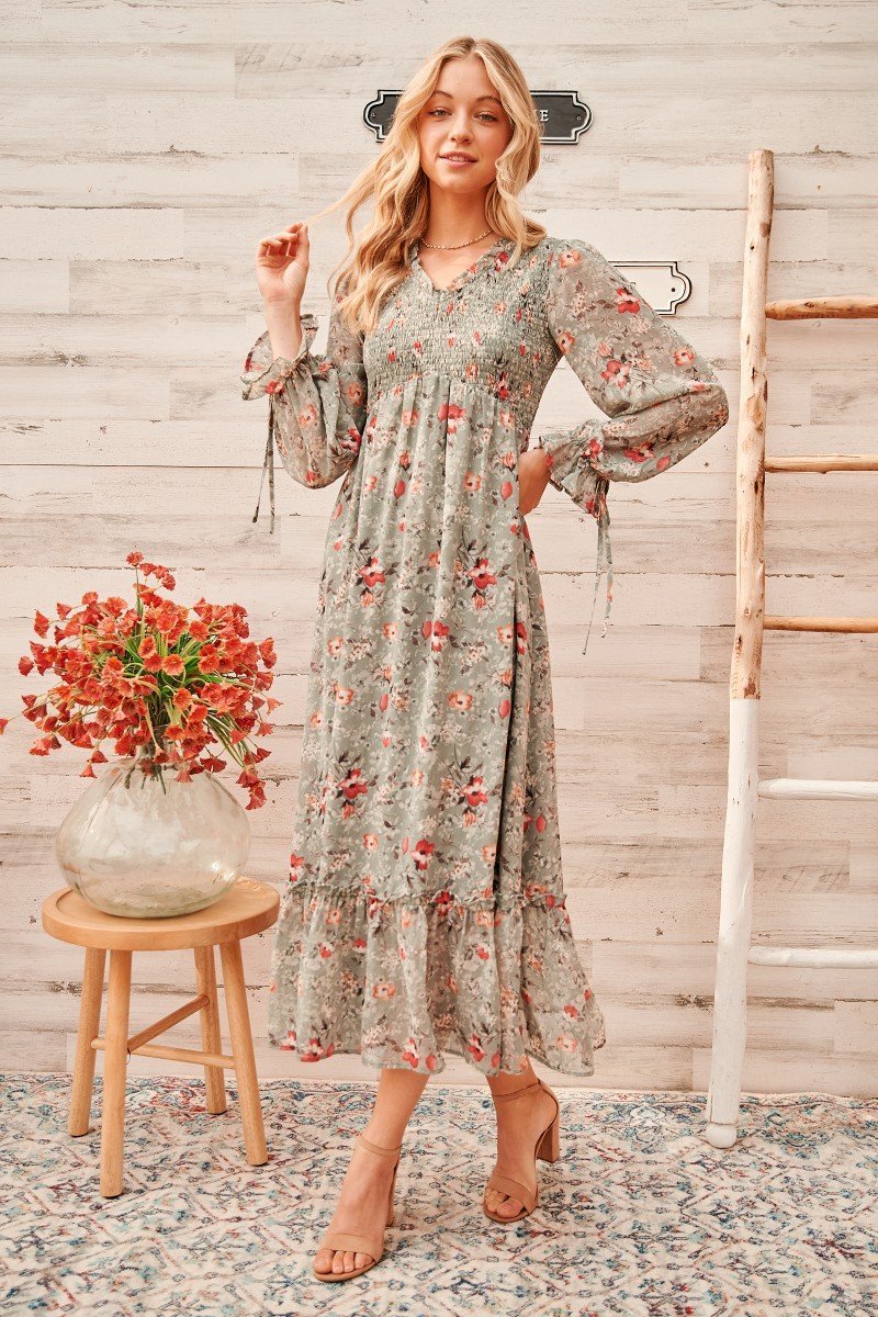Calm mood maxi dress with smocked bodice Ivy and Pearl Boutique