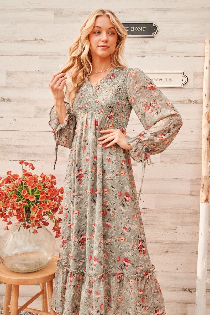 Calm mood maxi dress with smocked bodice Ivy and Pearl Boutique