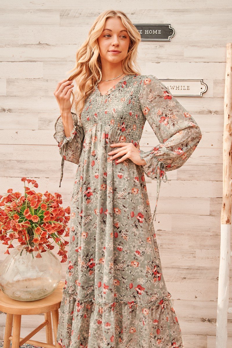 Calm mood maxi dress with smocked bodice  Ivy and Pearl Boutique   