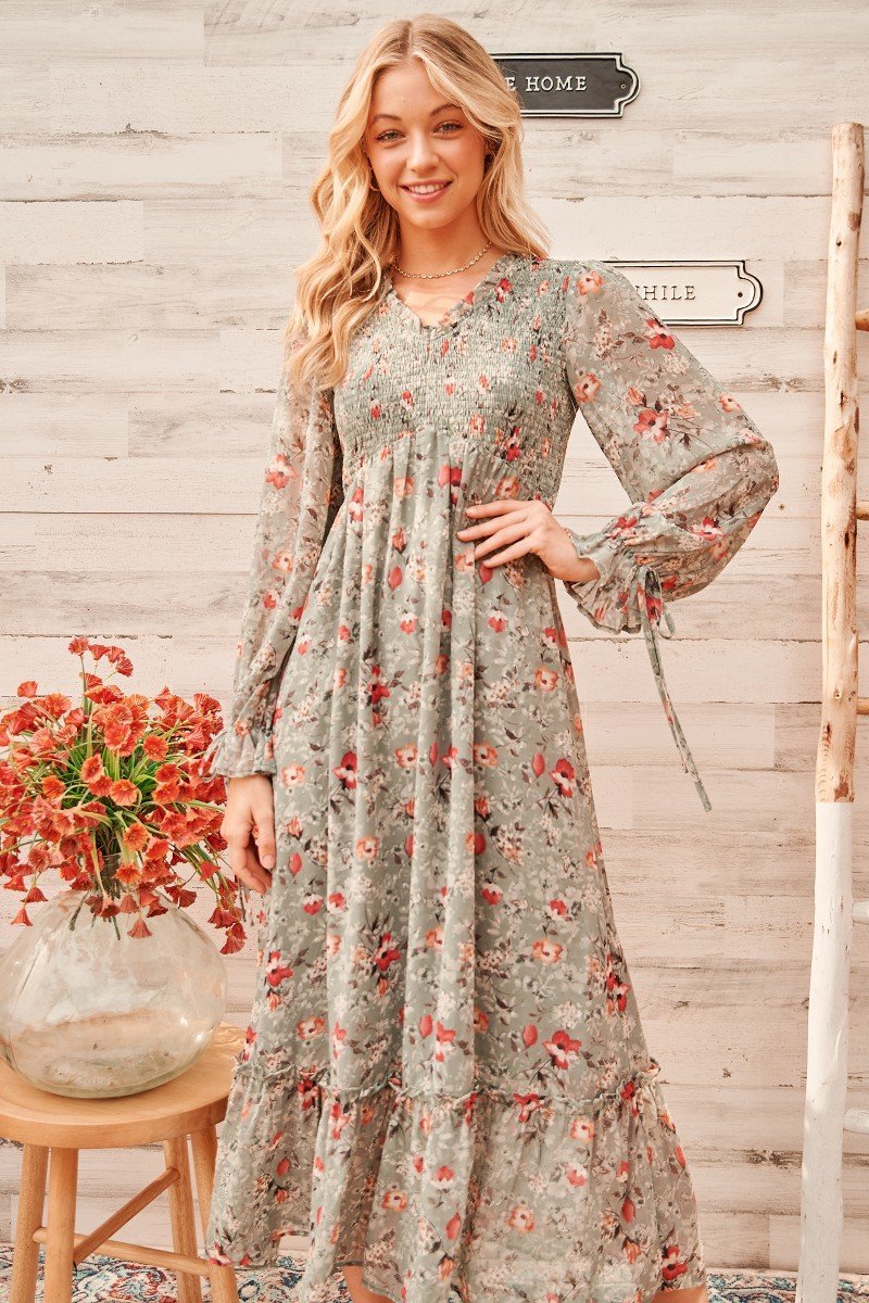 Calm mood maxi dress with smocked bodice Ivy and Pearl Boutique