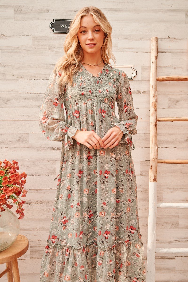 Calm mood maxi dress with smocked bodice Ivy and Pearl Boutique