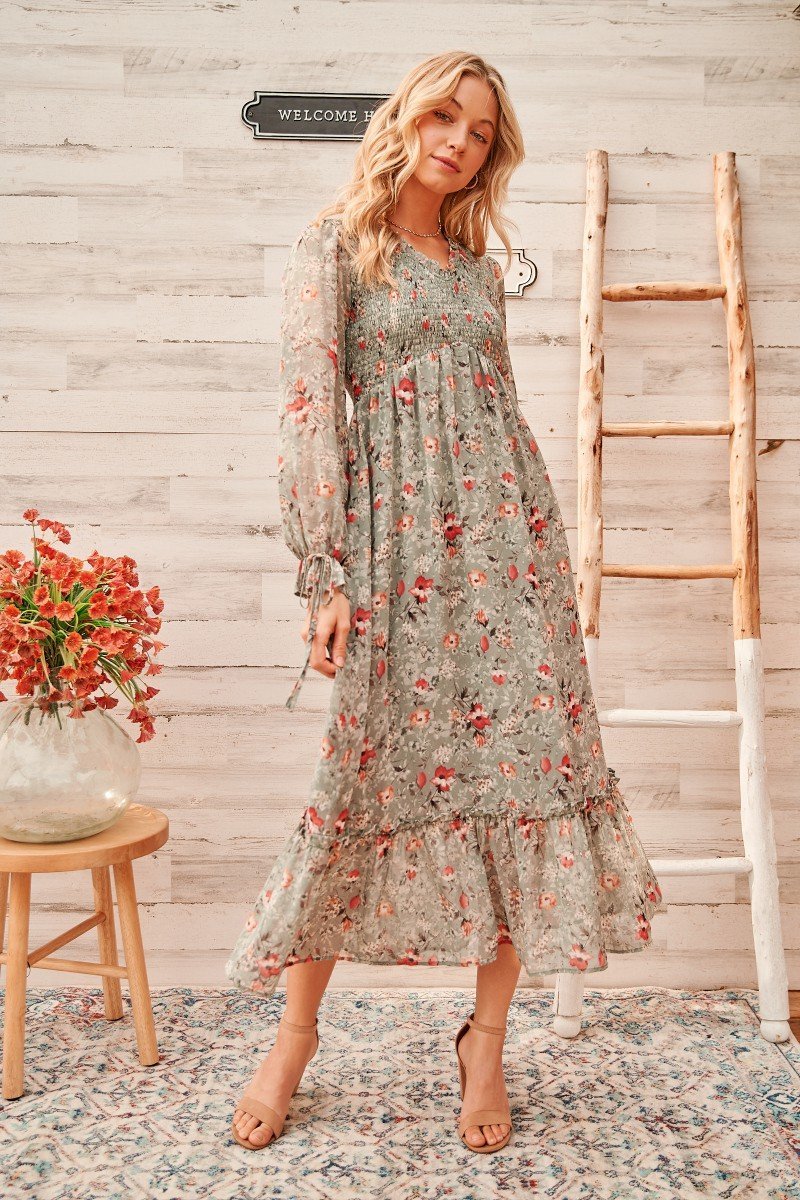 Calm mood maxi dress with smocked bodice Ivy and Pearl Boutique