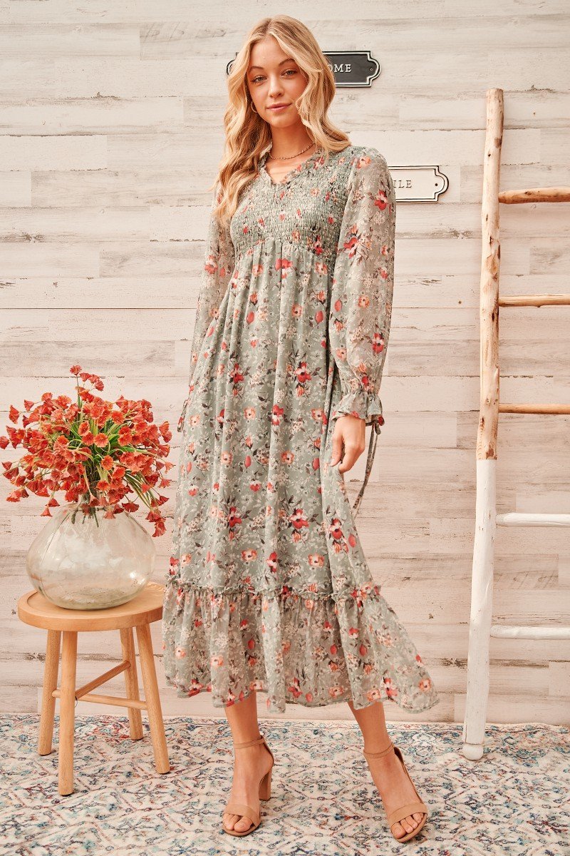 Calm mood maxi dress with smocked bodice Ivy and Pearl Boutique