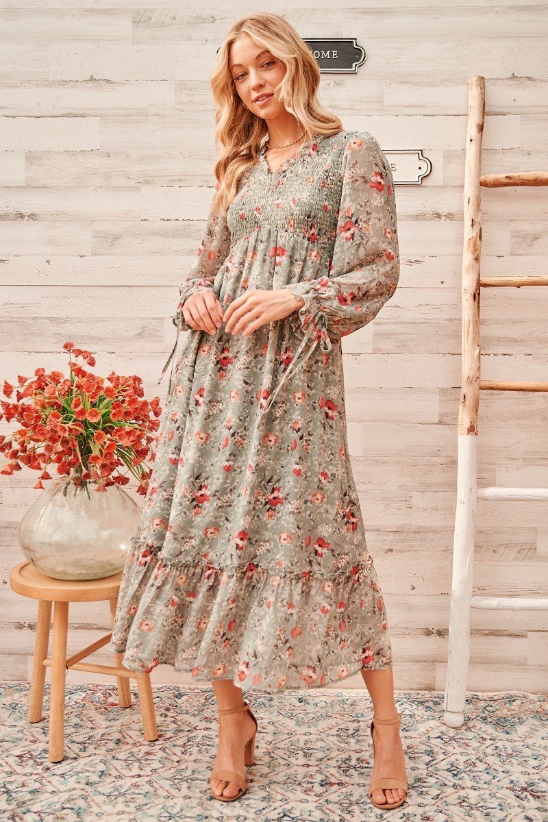 Calm mood maxi dress with smocked bodice Ivy and Pearl Boutique
