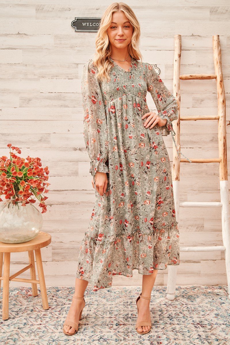 Calm mood maxi dress with smocked bodice Ivy and Pearl Boutique