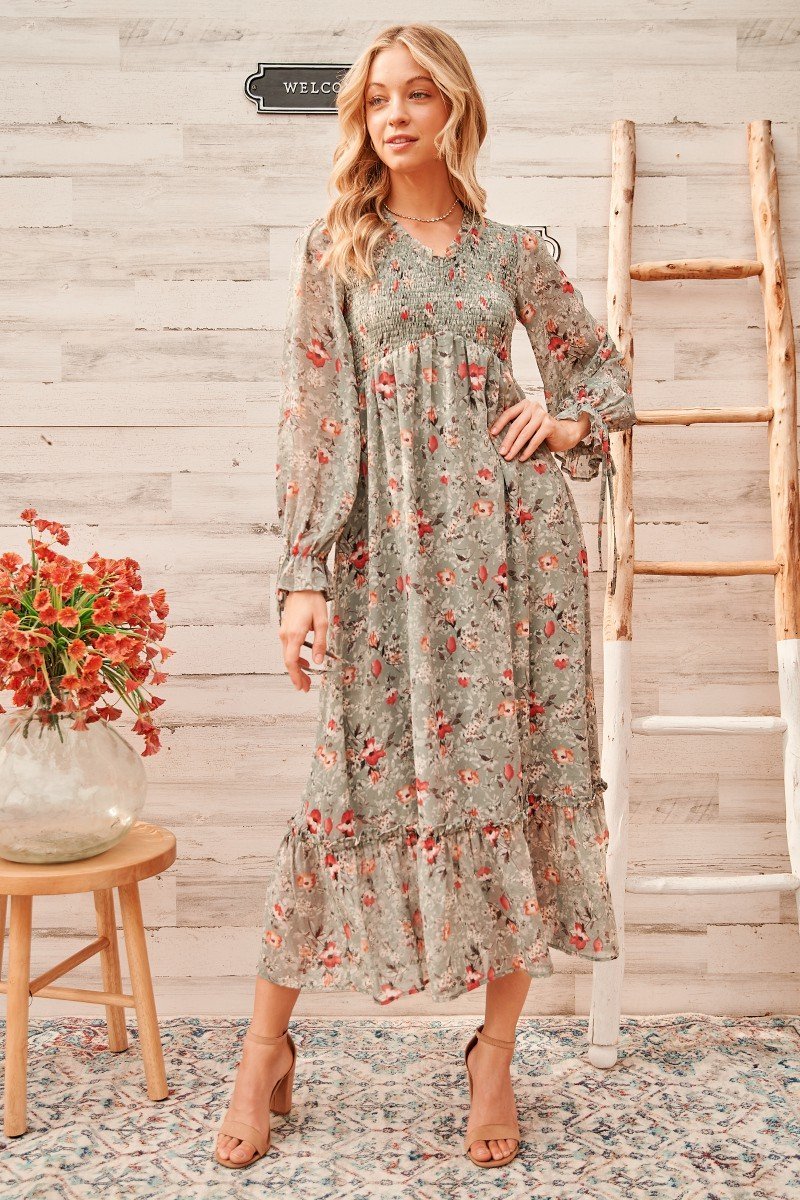 Calm mood maxi dress with smocked bodice Ivy and Pearl Boutique