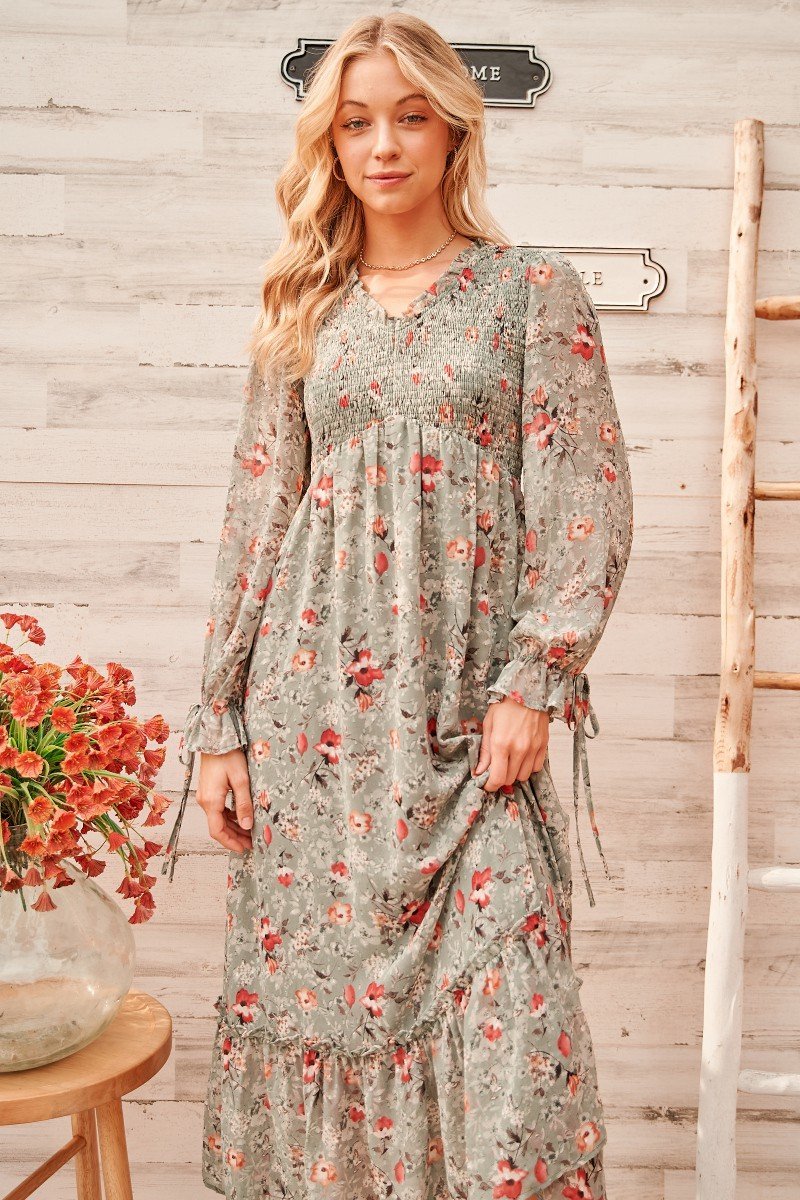 Calm mood maxi dress with smocked bodice Ivy and Pearl Boutique