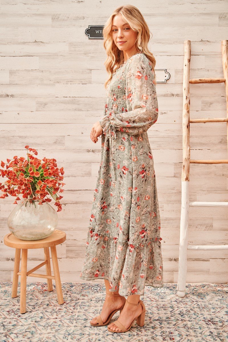 Calm mood maxi dress with smocked bodice Ivy and Pearl Boutique