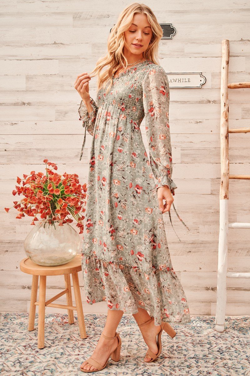 Calm mood maxi dress with smocked bodice Ivy and Pearl Boutique