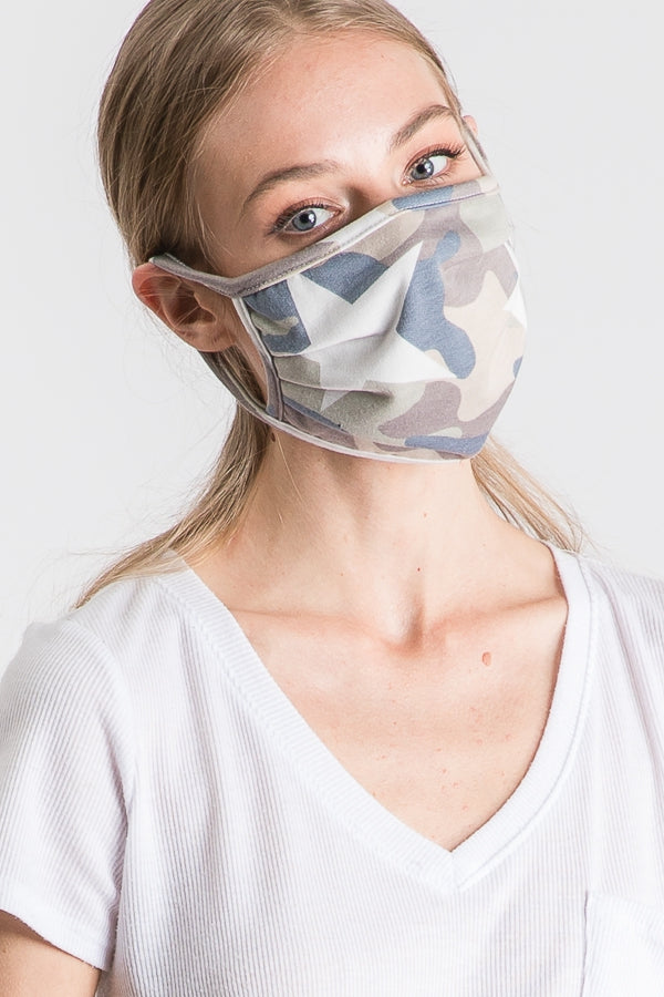 Camo star print double-layer face mask with filter slot Ivy and Pearl Boutique