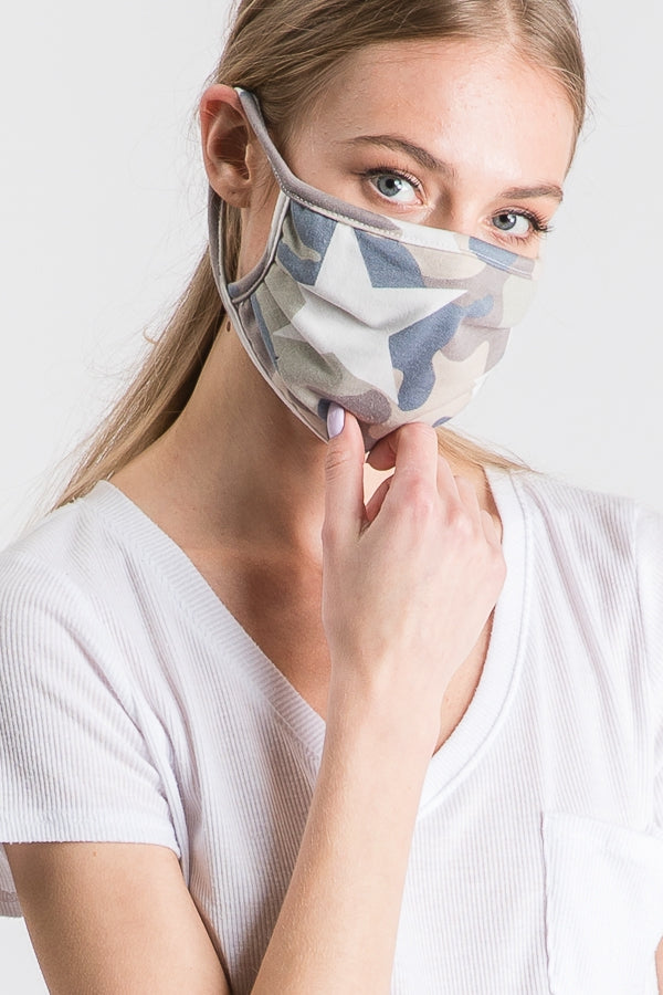 Camo star print double-layer face mask with filter slot Ivy and Pearl Boutique