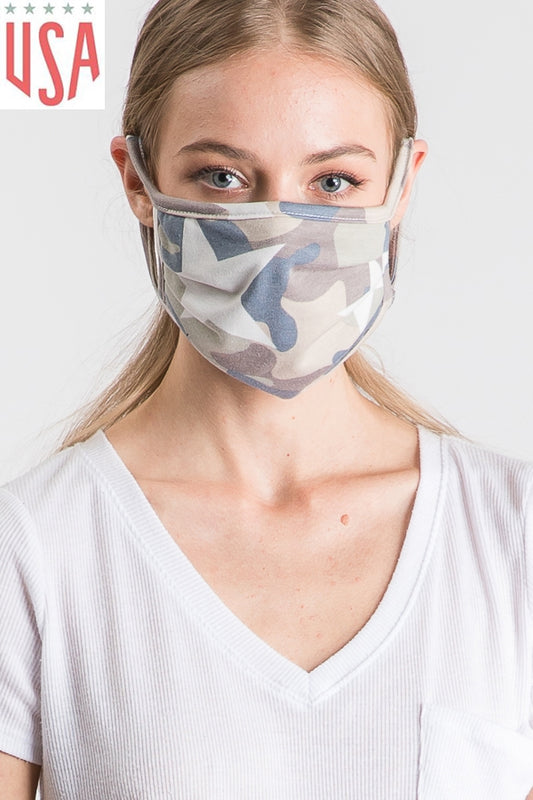 Camo star print double-layer face mask with filter slot  Ivy and Pearl Boutique
