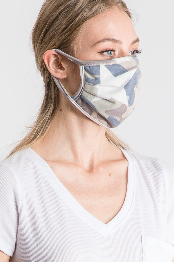 Camo star print double-layer face mask with filter slot Ivy and Pearl Boutique