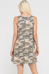 Camouflage print sleeveless dress with side pockets  Ivy and Pearl Boutique   