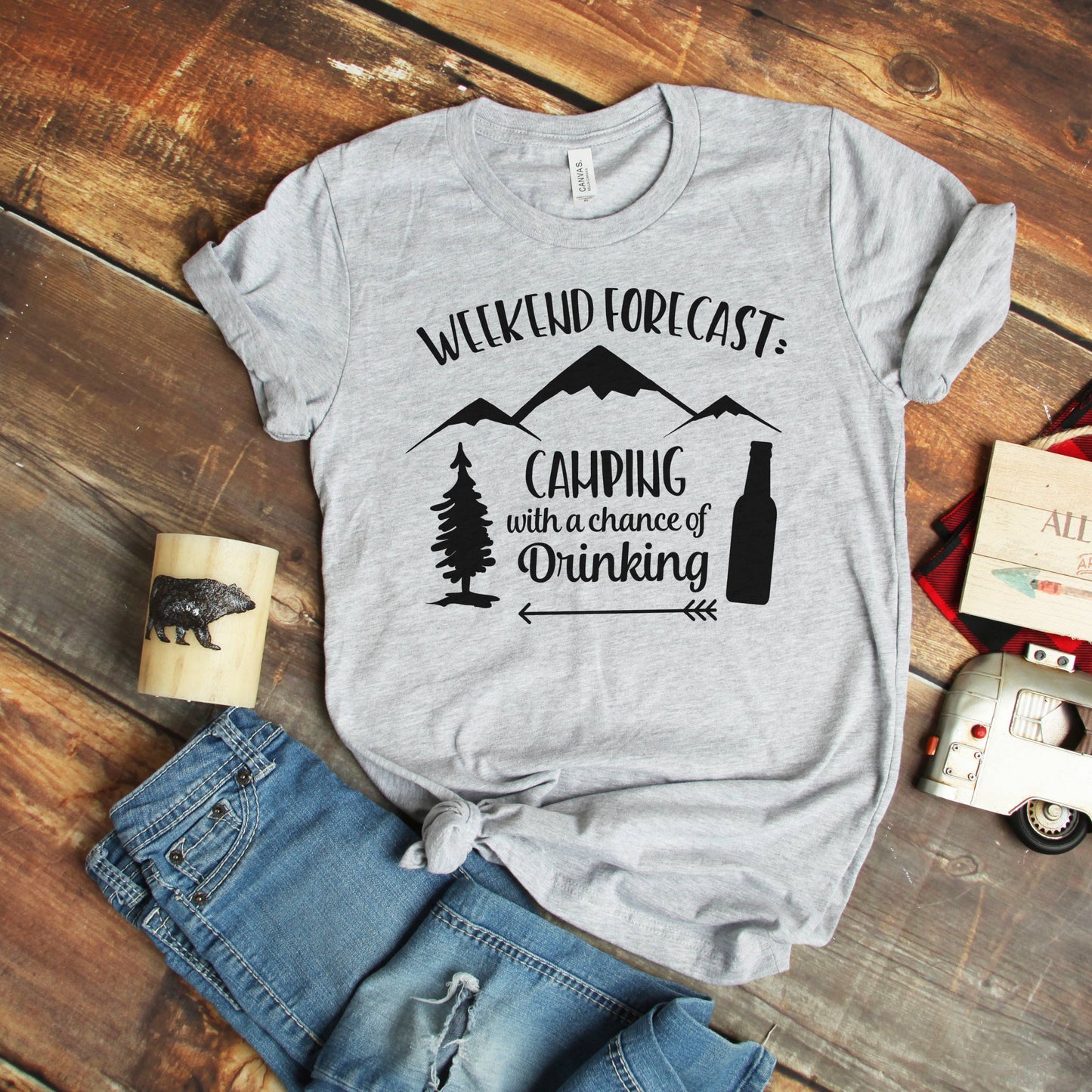 Camping with a chance of drinking T-shirt Ivy and Pearl Boutique Dark gray M