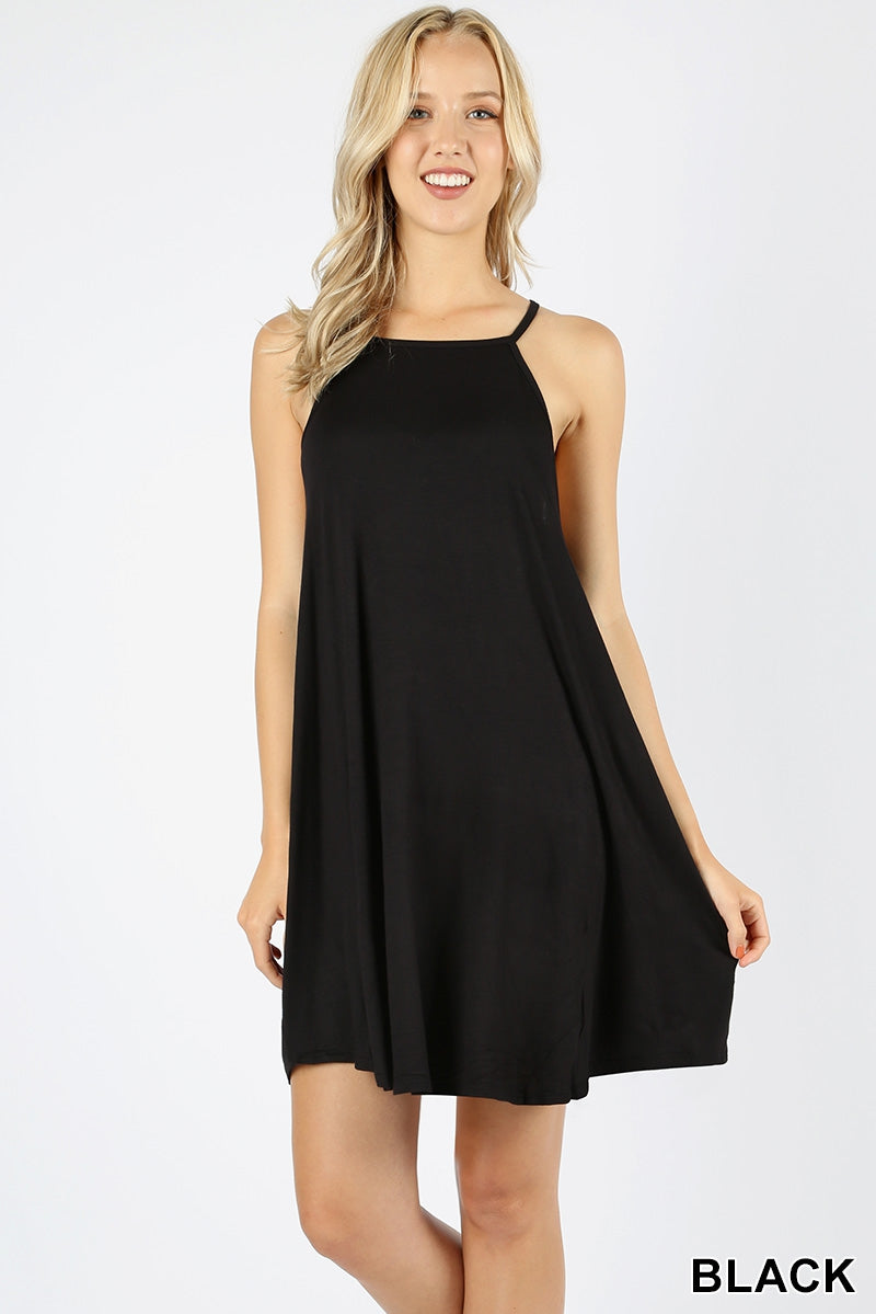 Casual high neck dropped armhole swing dress black Ivy and Pearl Boutique Black S