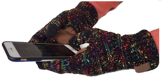 CC cable knit touch screen winter gloves with faux suede anti-slip palm pad  Ivy and Pearl Boutique Black