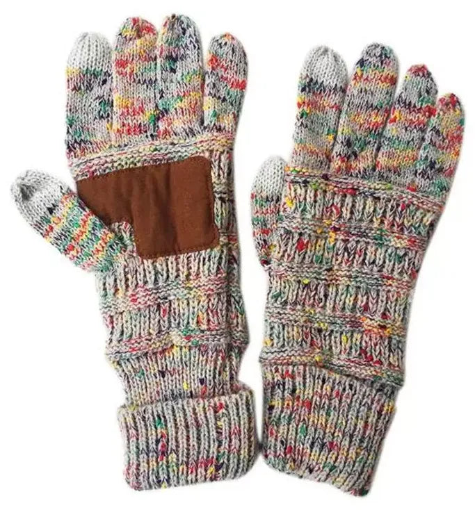 CC cable knit touch screen winter gloves with faux suede anti-slip palm pad  Ivy and Pearl Boutique