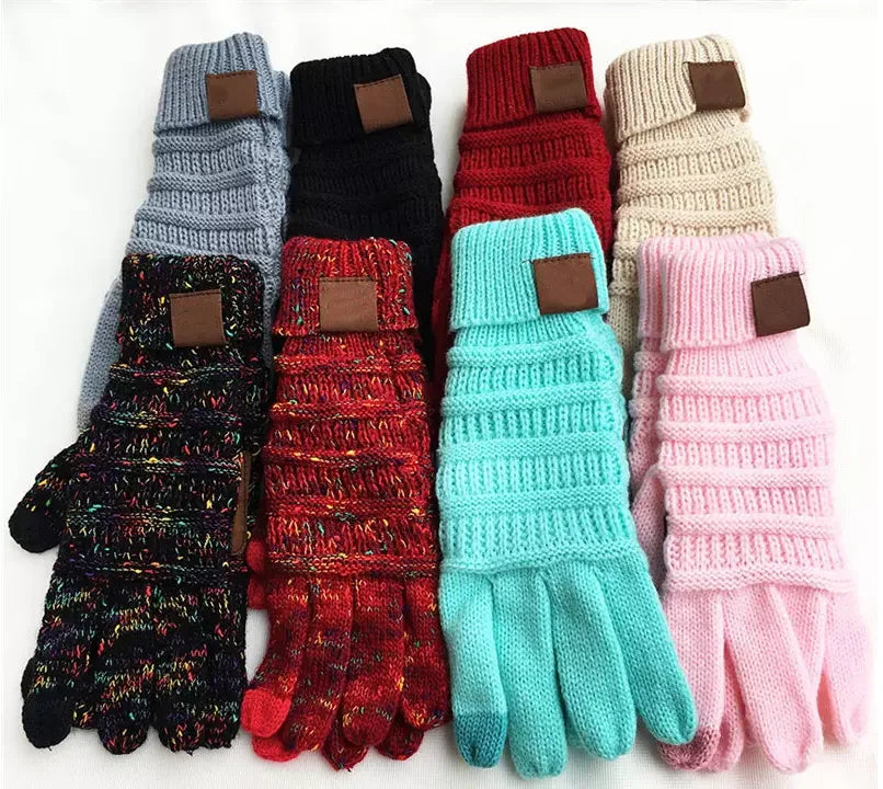 CC cable knit touch screen winter gloves with faux suede anti-slip palm pad  Ivy and Pearl Boutique