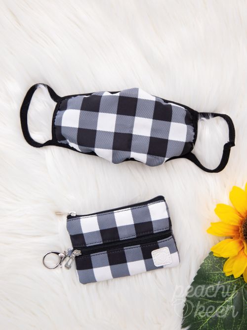 Check Yes Gingham Face Mask with Double-Zipper Mini Versi Bag Ivy and Pearl Boutique