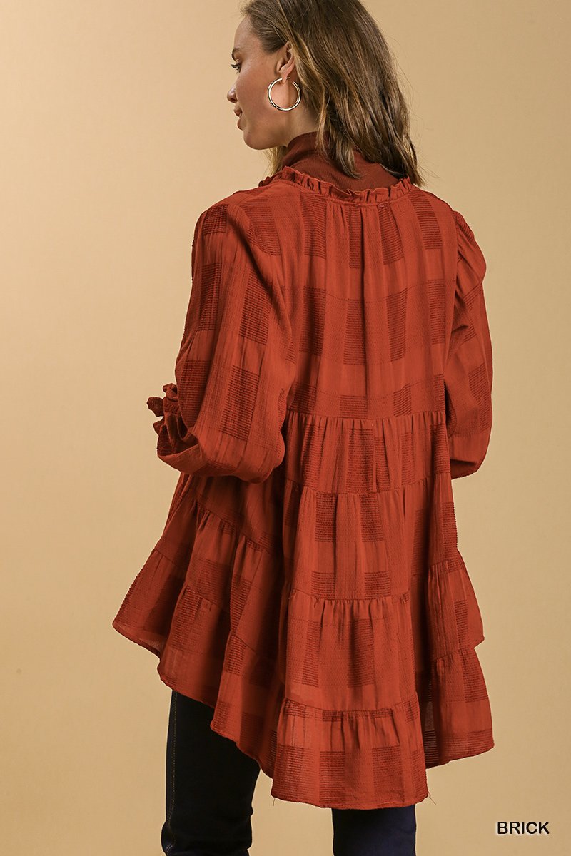 Chenille split neck tie front long sleeve babydoll dress/top Ivy and Pearl Boutique