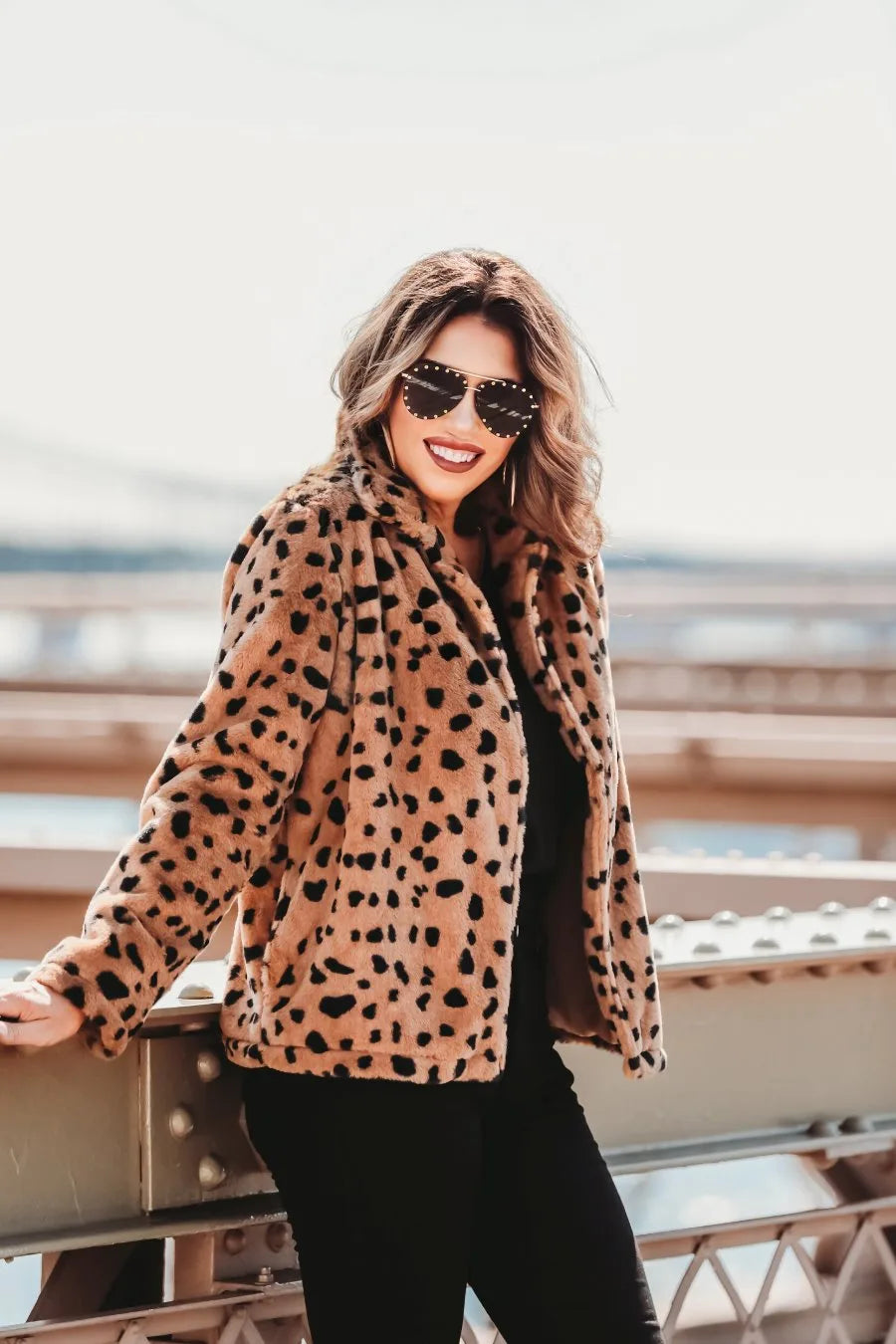 Chic Mood Faux Fur Animal Print Jacket Ivy and Pearl Boutique M