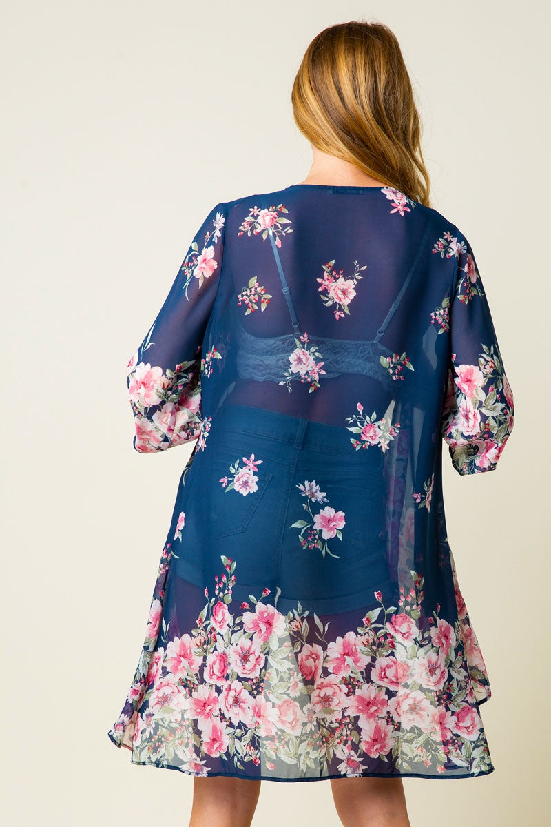 Chiffon open cardigan kimono with all-over floral print Ivy and Pearl Boutique
