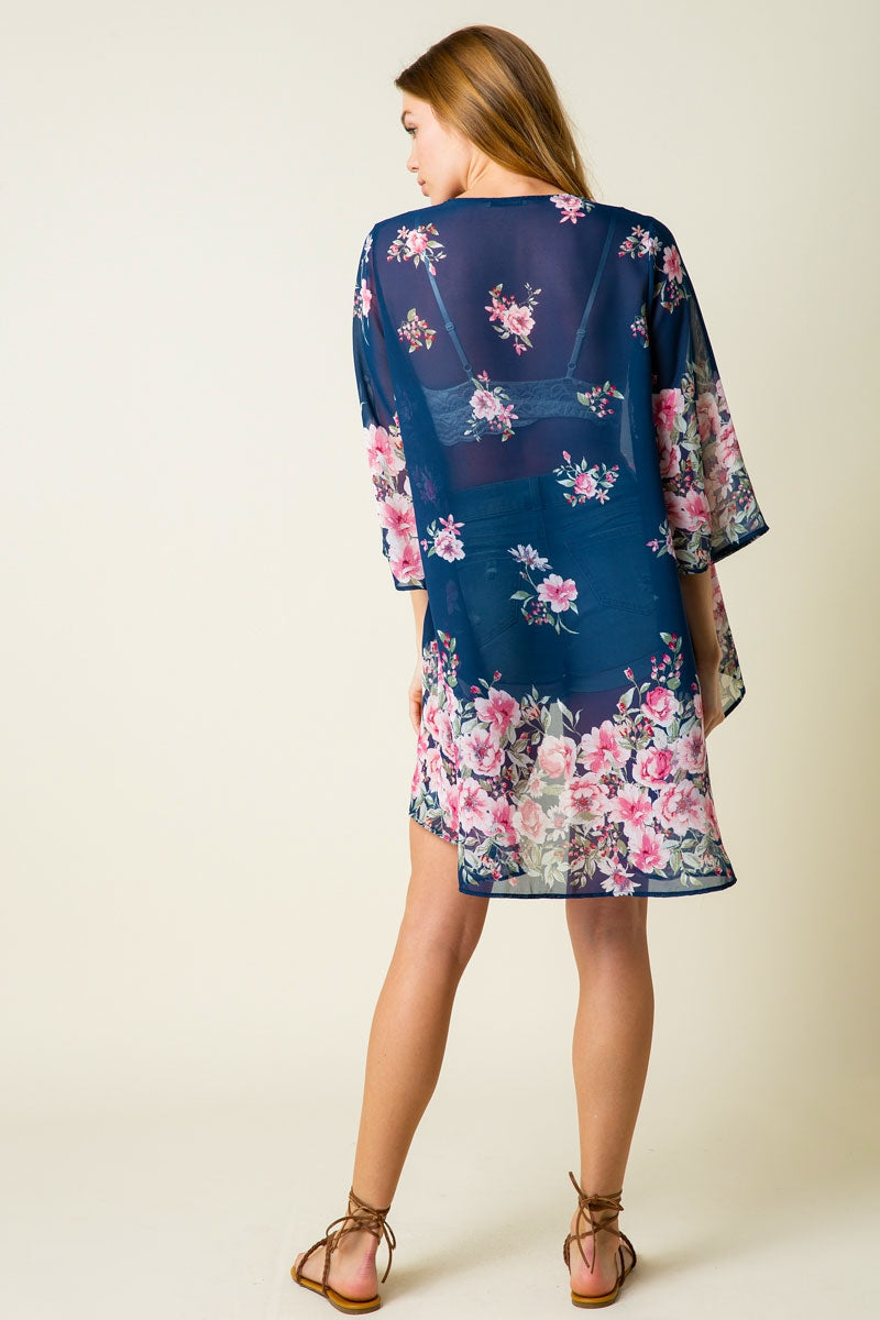 Chiffon open cardigan kimono with all-over floral print Ivy and Pearl Boutique