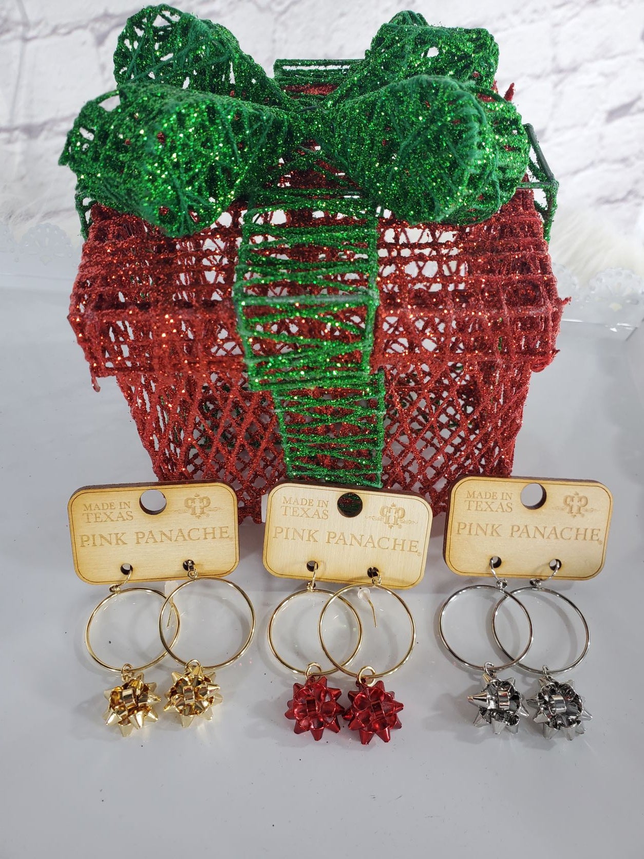 Christmas bow with loop earrings Ivy and Pearl Boutique