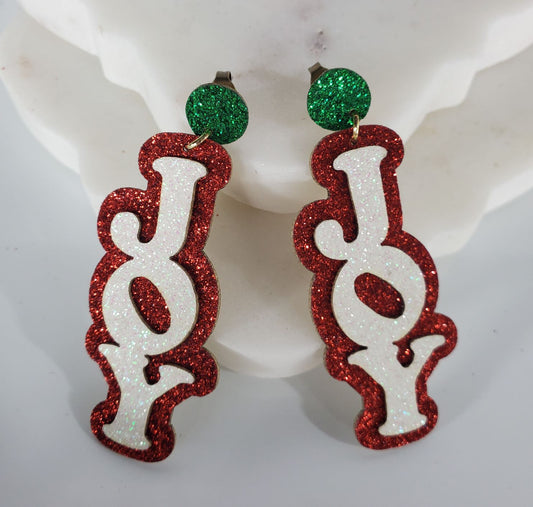 Christmas “Joy” leather earrings  Ivy and Pearl Boutique
