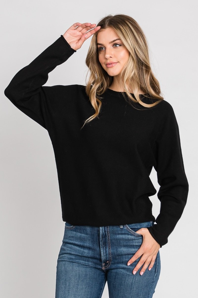 Viscose Classic Lightweight Crewneck Sweater  Ivy and Pearl Boutique Black M/L