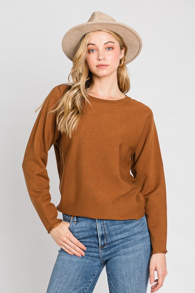 Viscose Classic Lightweight Crewneck Sweater  Ivy and Pearl Boutique Toffee M/L
