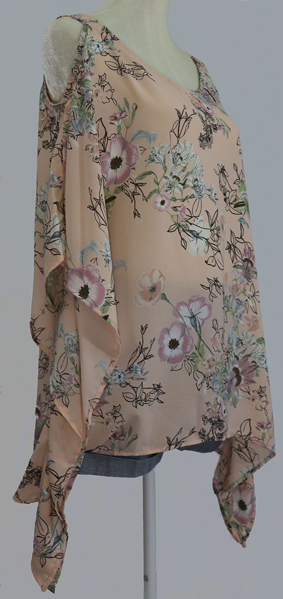 Cold shoulder floral print poncho style top Ivy and Pearl Boutique