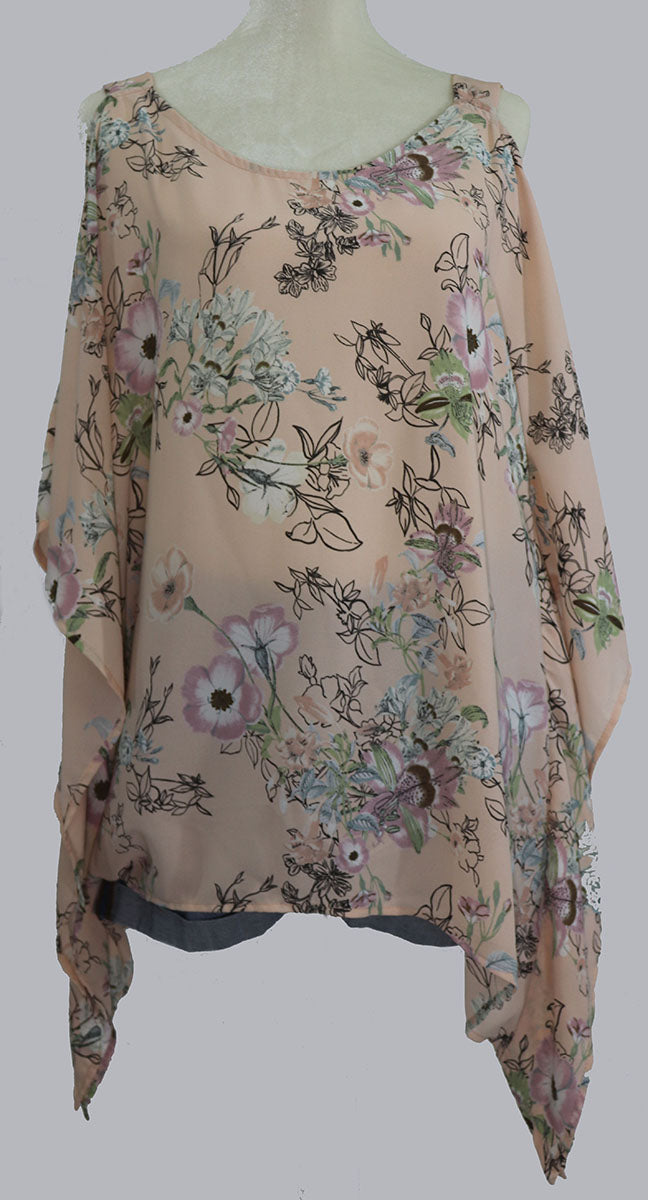 Cold shoulder floral print poncho style top Ivy and Pearl Boutique