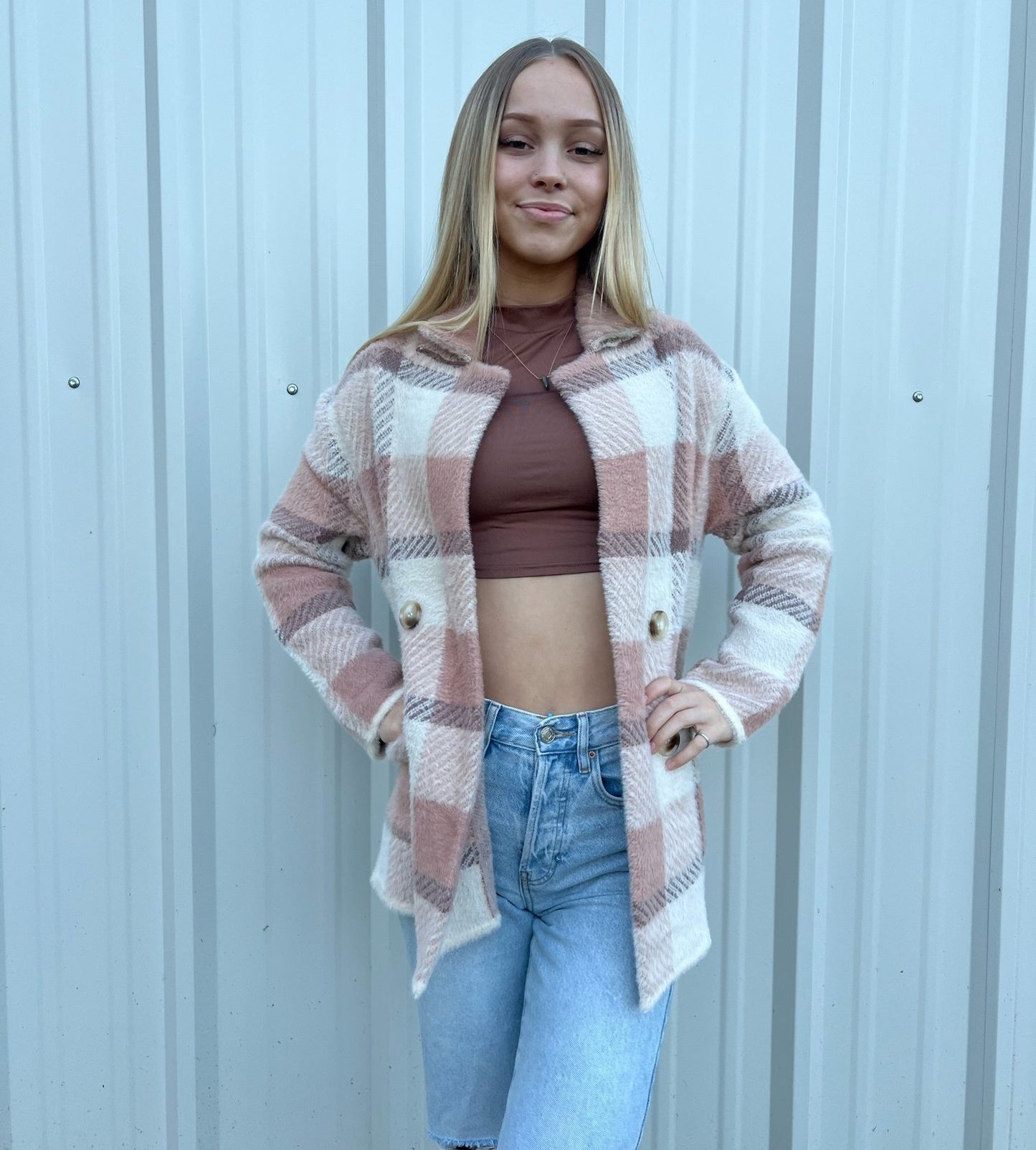 Collared double breasted knit jacket Ivy and Pearl Boutique Mauve M/L
