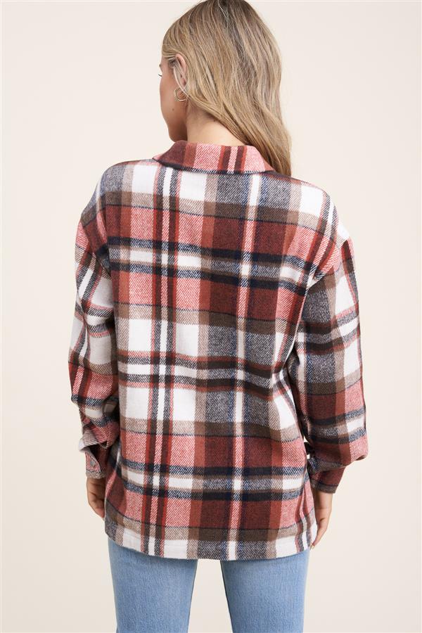 Collared snap button double-chest pocket plaid overshirt jacket (shacket) Ivy and Pearl Boutique