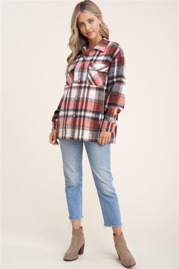 Collared snap button double-chest pocket plaid overshirt jacket (shacket) Ivy and Pearl Boutique