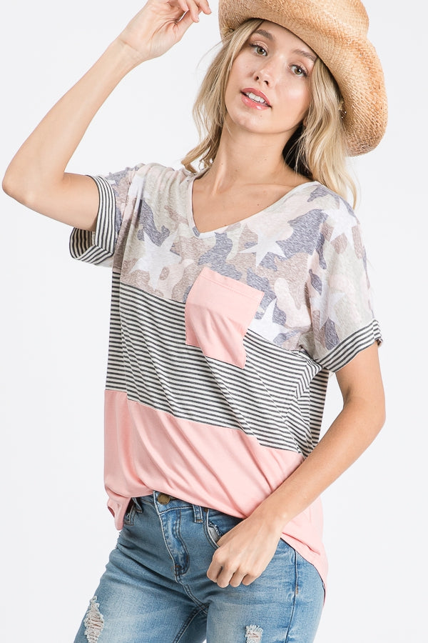 Color block pocket top with stars Ivy and Pearl Boutique