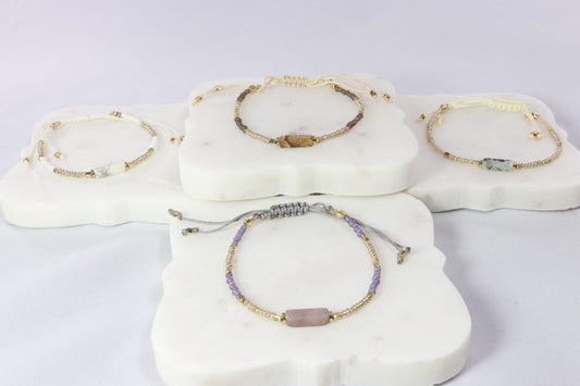 Colorful beaded bracelet with colored stone and adjustable cinch cord  Ivy and Pearl Boutique